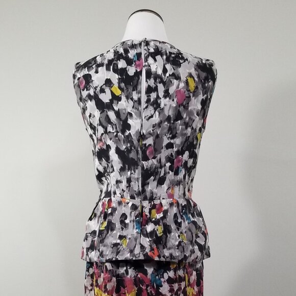 BCBG Max Azaria Silk Peplum Dress Size 6 Artsy Amelia Sheath - Picture 3 of 8